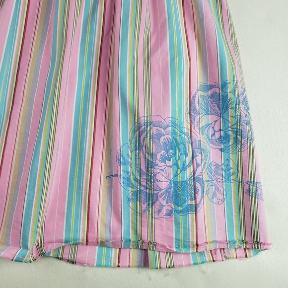 Y2K Old Navy Midi Skirt Womens 12 Pink A-Line Striped Fairy Floral Bow Whimsical - Picture 2 of 11